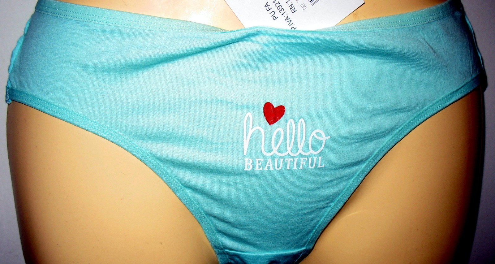 PANMANNI – NEW – XL- AQUA – COTTON STRETCH PANTY ” HELLO BEAUTIFUL, ” ON FRONT