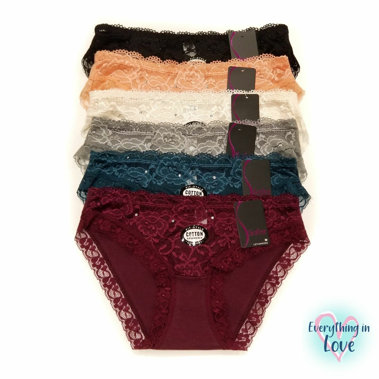6 Pack Women Ladies Stretch Lace Front Comfortable Cotton Bikini panty Underwear