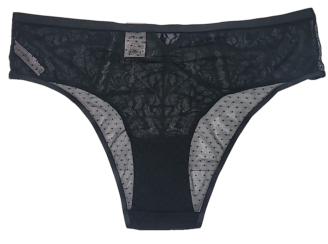 Auden Pantie Size 3X Black Floral Lace and Dot Cheeky