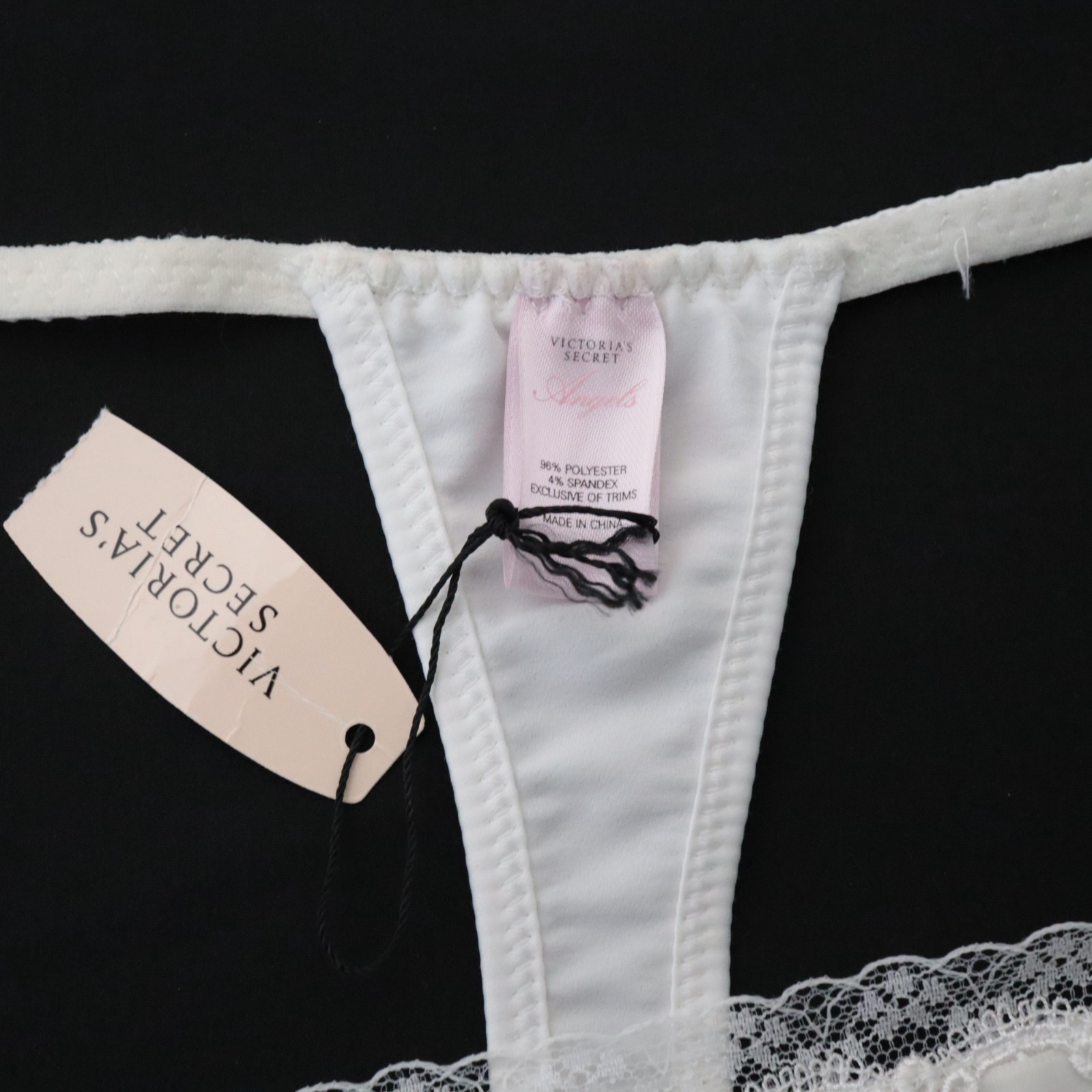 NEW Victoria’s Secret VTG Y2K Bride Satin Angels V-String Thong Panty LARGE