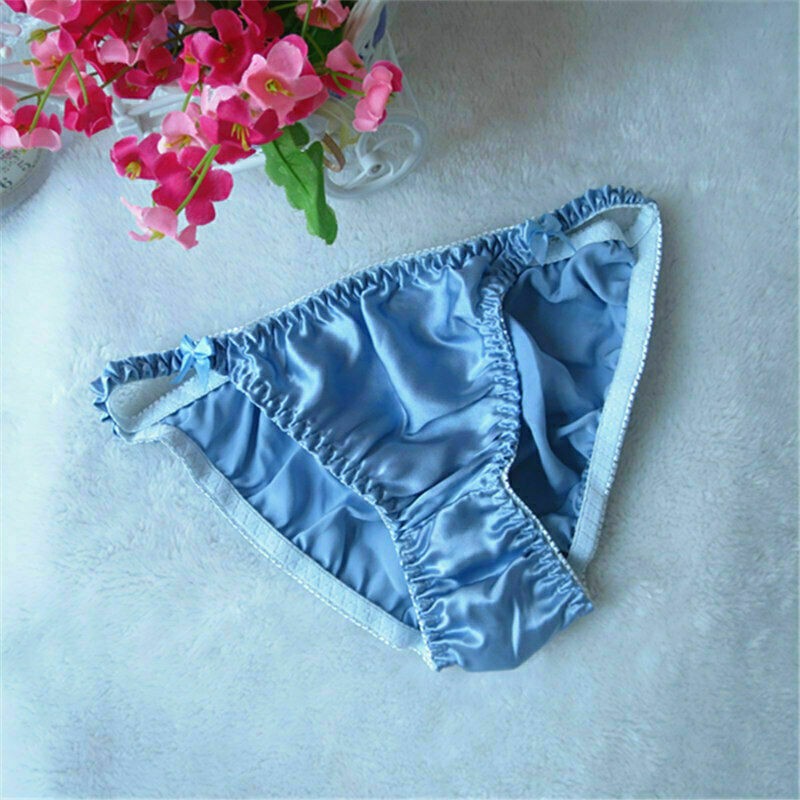 Womens 100% Silk Bow Deco Cute Bikinis T-pants Thongs G-string Underwear M L XL