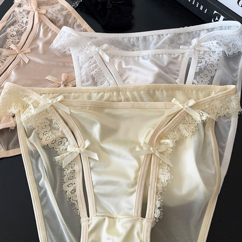 4 Pack Lot Sexy Womens Satin Panties Underwear French Sheer Lace Bikini Lingerie