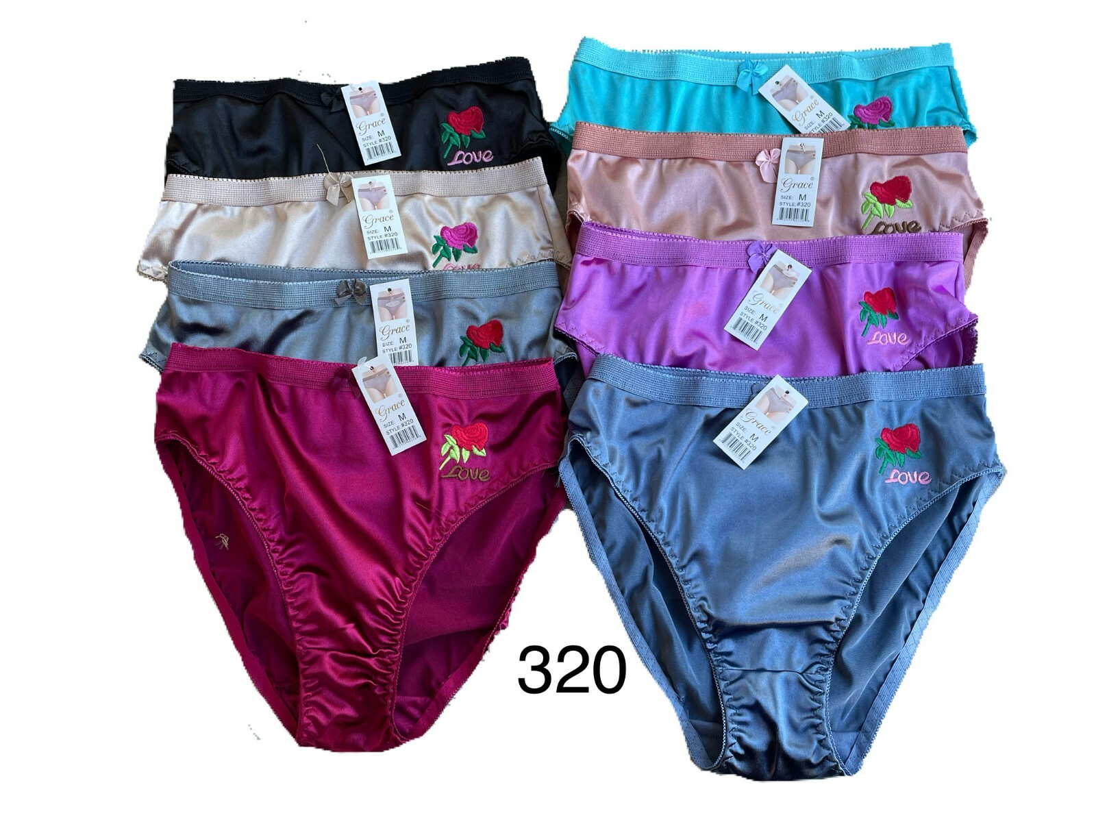 3 Satin Shine Love Rose Bikini Panties Sissy style Cheeky Shiny Underwear #320X
