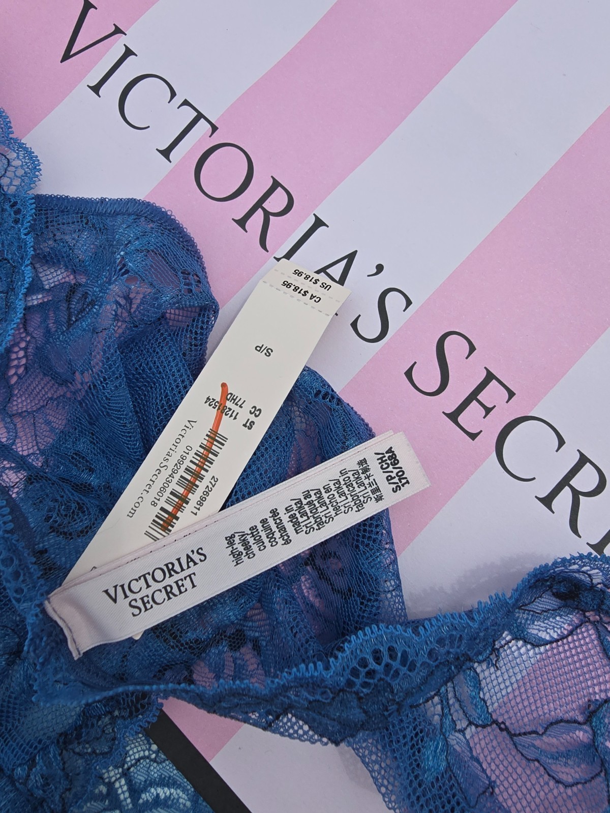 Victoria’s Secret Very Sexy NWT Small S Denim Blue Lace Cheeky Panty Sheer