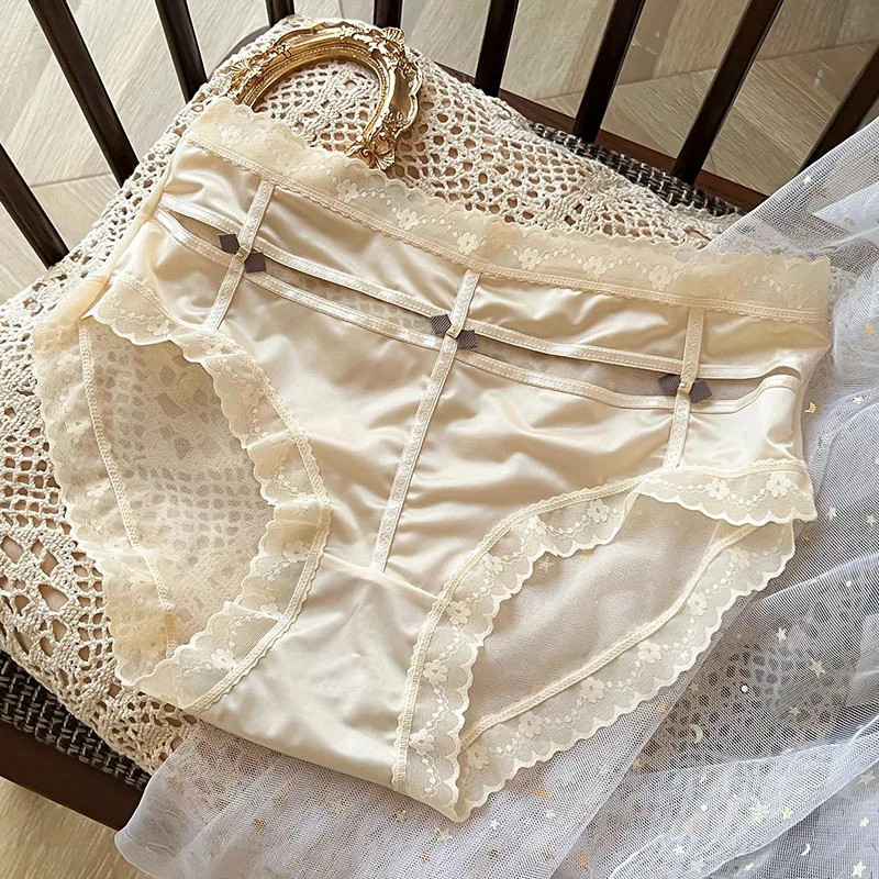 Mesh Brief Panties Mid Rise Women’s Sheer Bow Breathable Lingerie Underwear