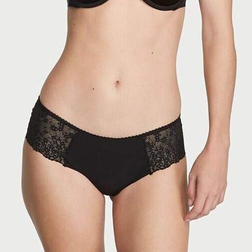 M Dark NOIR Black w Daisy Lace NO SHOW Smooth Victorias Secret Hiphugger Panty