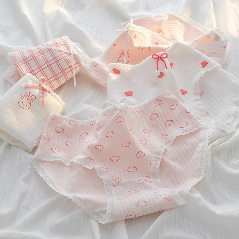Cotton Mid Rise Panties Women’s Bow Print Soft Breathable Everyday Briefs 5 Pcs