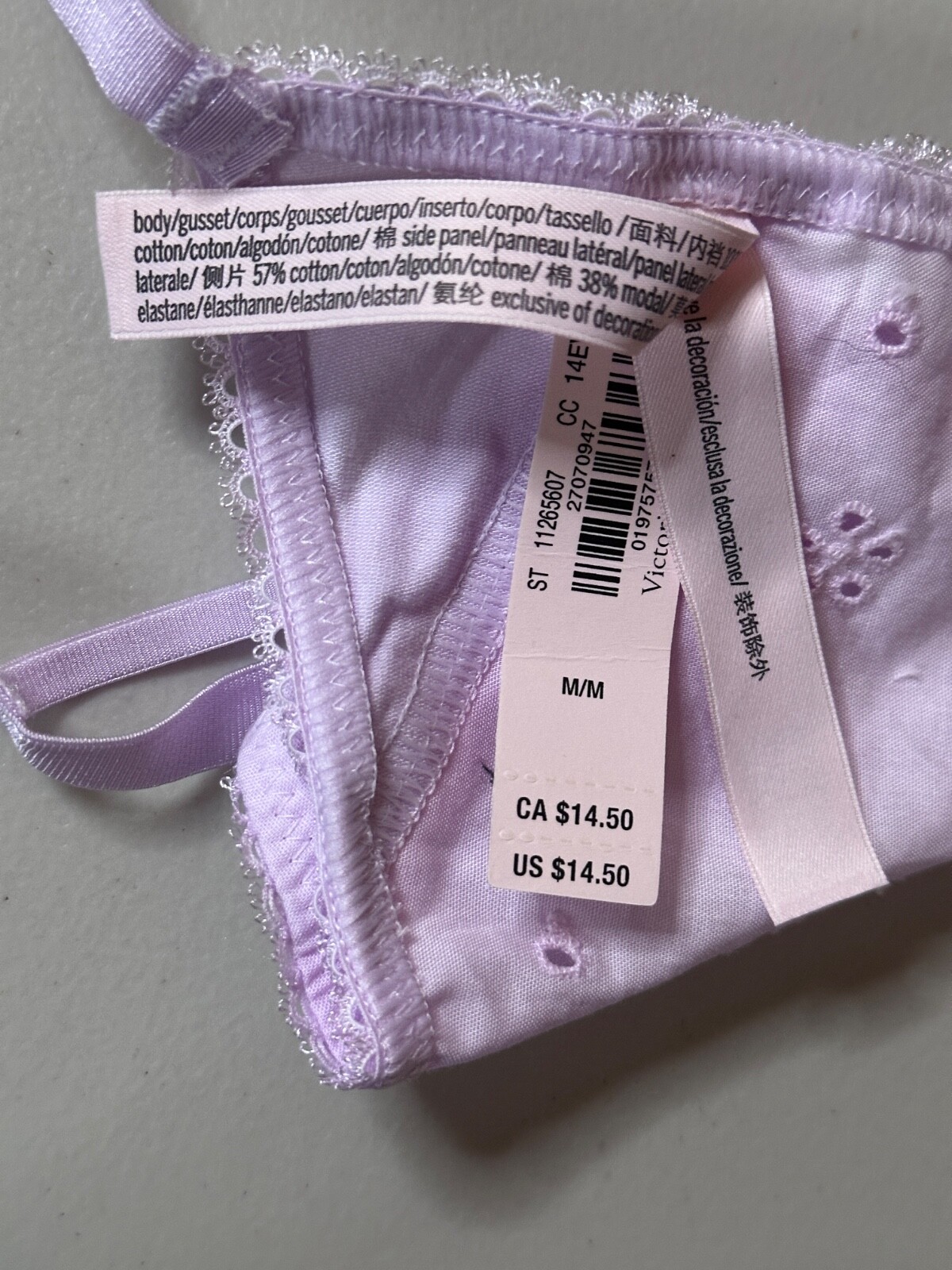 New Victorias Secret Panties Medium Pink Eyelet Thong V String Undies Bow Detail