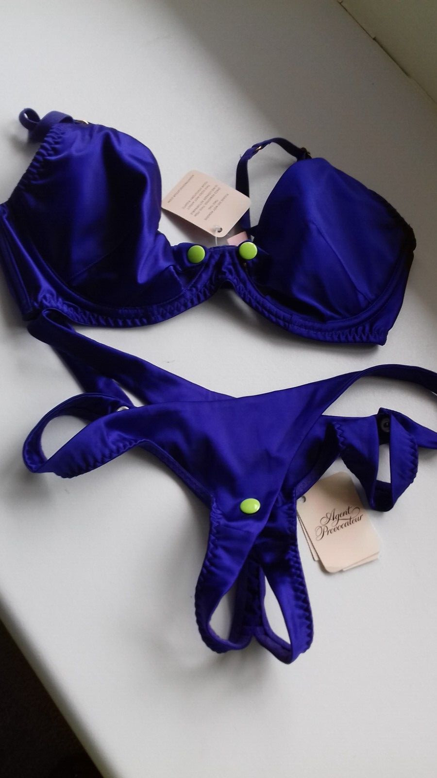 AGENT PROVOCATEUR RARE PURPLE JANET BRA 32D 36B/D & AP2 SMALL OUVERT THONG BNWT