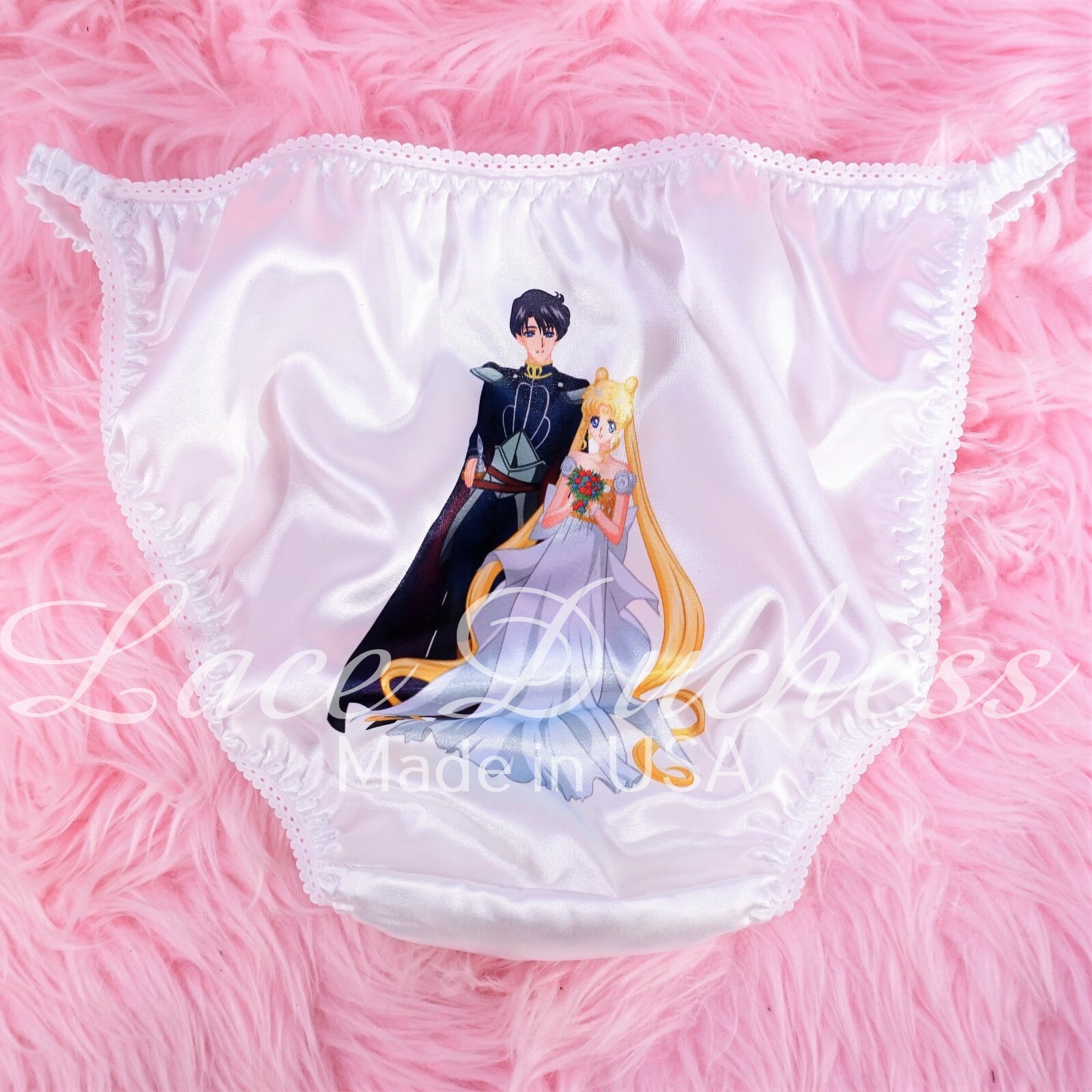 80s style SATIN Sailor Wedding White Ladies/ MENS Sissy string bikini Panties