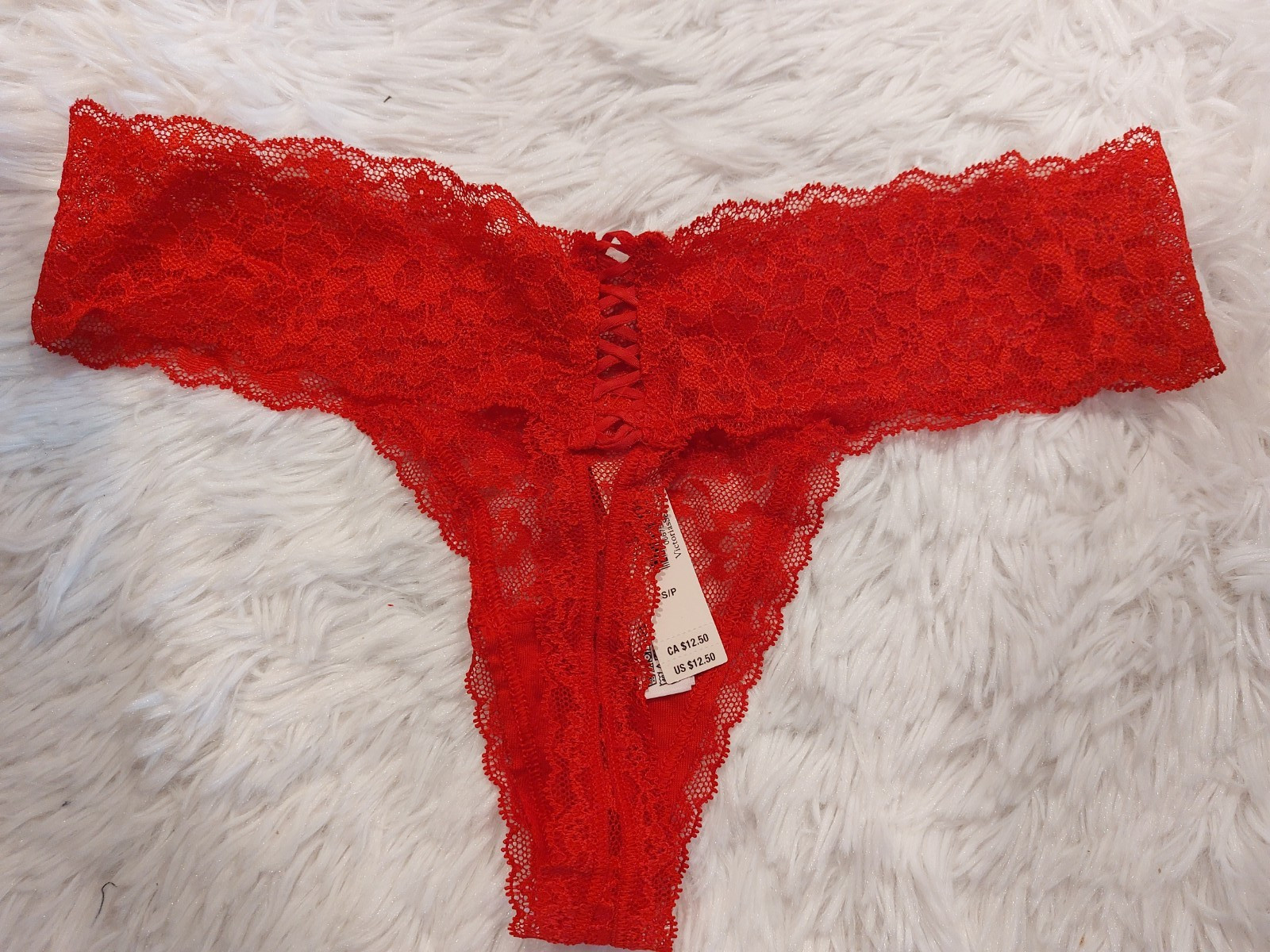 NWT VICTORIA’S SECRET The Lacie Lace Up Thong Panty Size Large (A15)