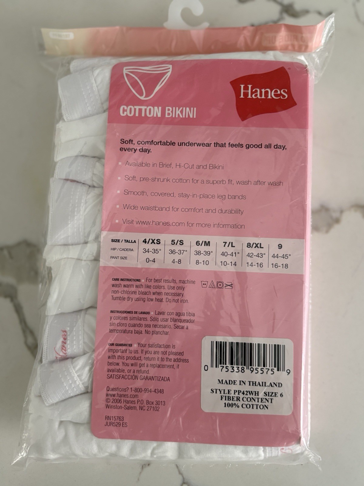 Hanes Cotton Bikinis Underwear ~ White~ 6 Pack Size 6 ~ NIP!