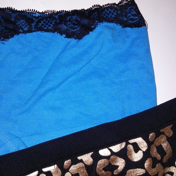 Set of 2 Boyshort Panty Black Gold Blue Dots Large XL