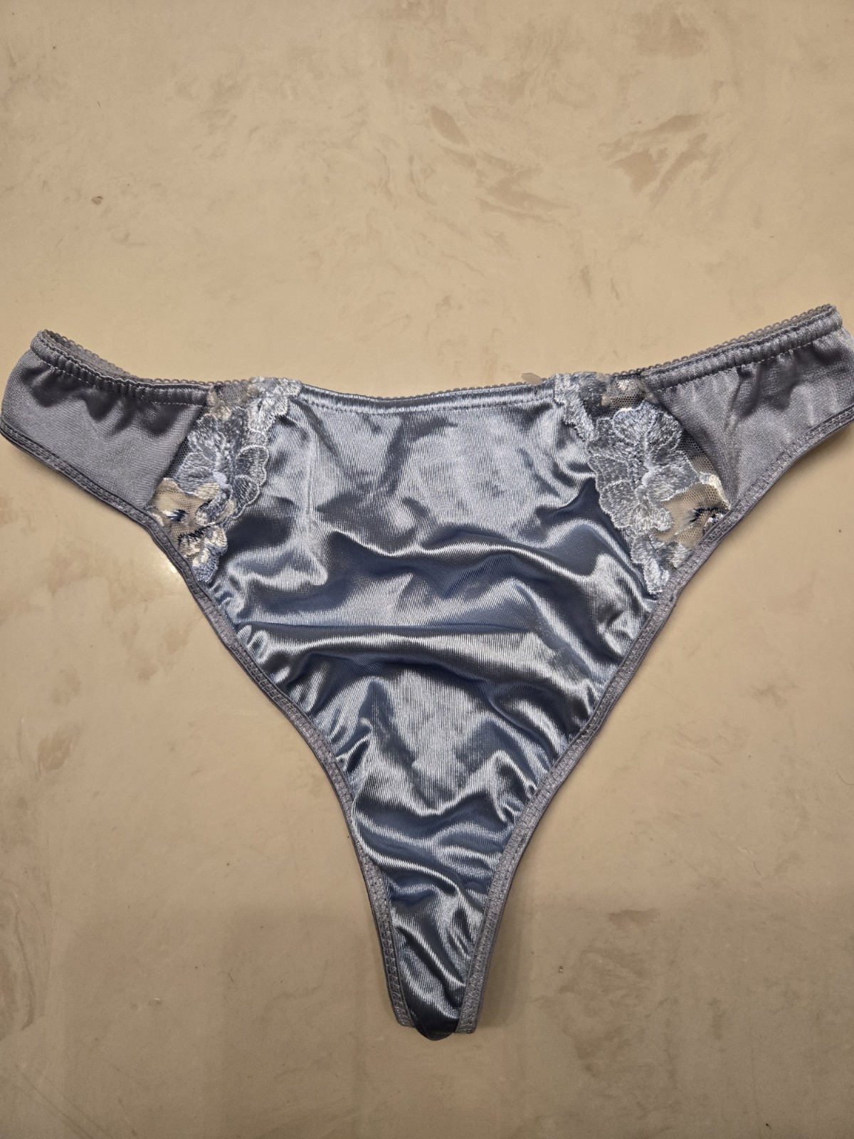 Vintage Playtex Blue Satin Thong Size Large Rare 90s