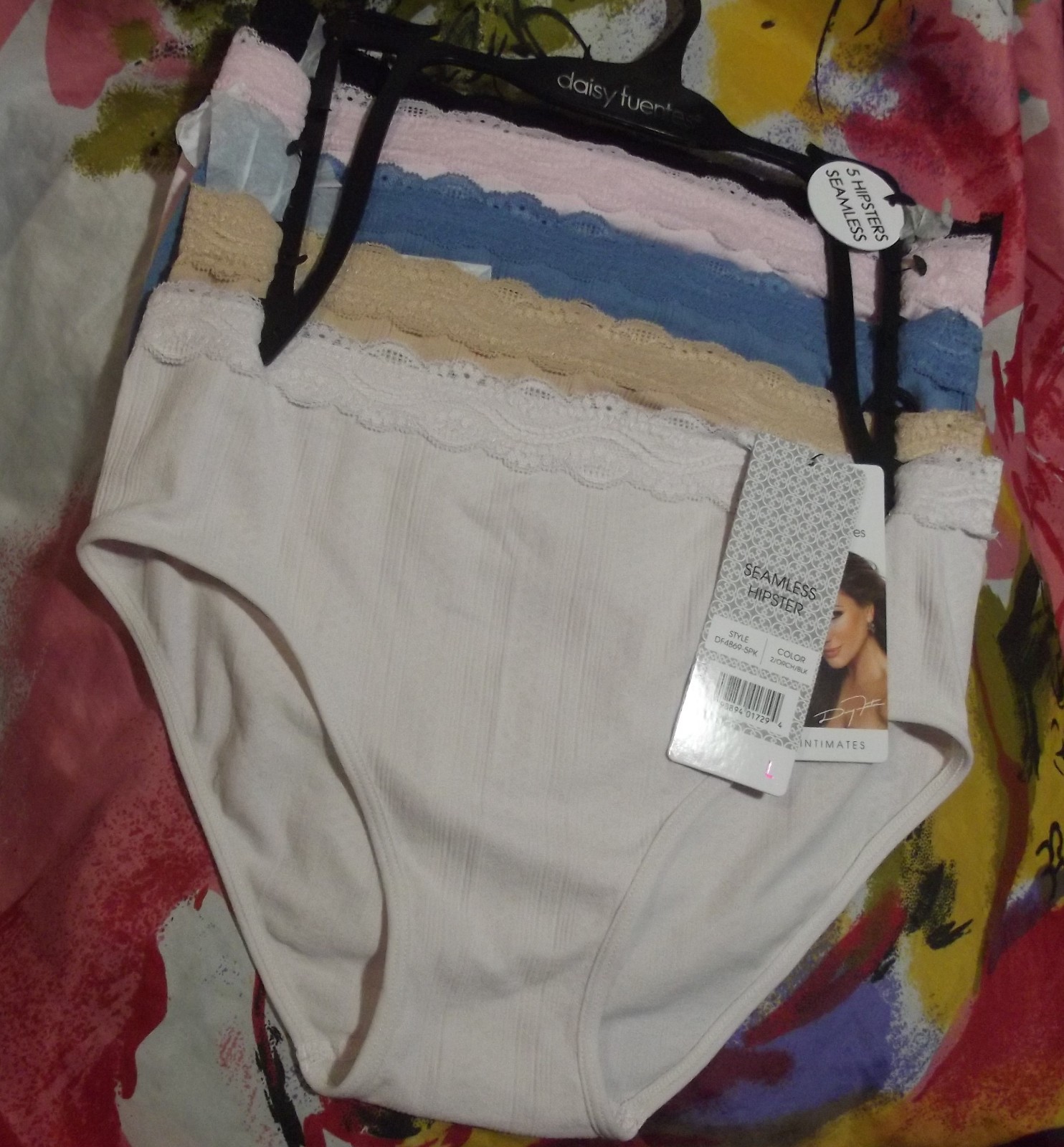 5 NEW DAISY FUENTES DF4869 2 MICROFIBER LACE WAIST SEAMLESS HIPSTER PANTIES L