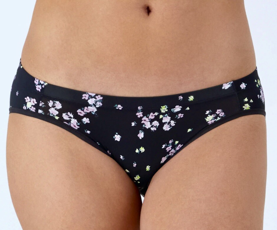 MAIDENFORM Barely There Black Lavender Floral Invisible Bikini Panty Womens M L