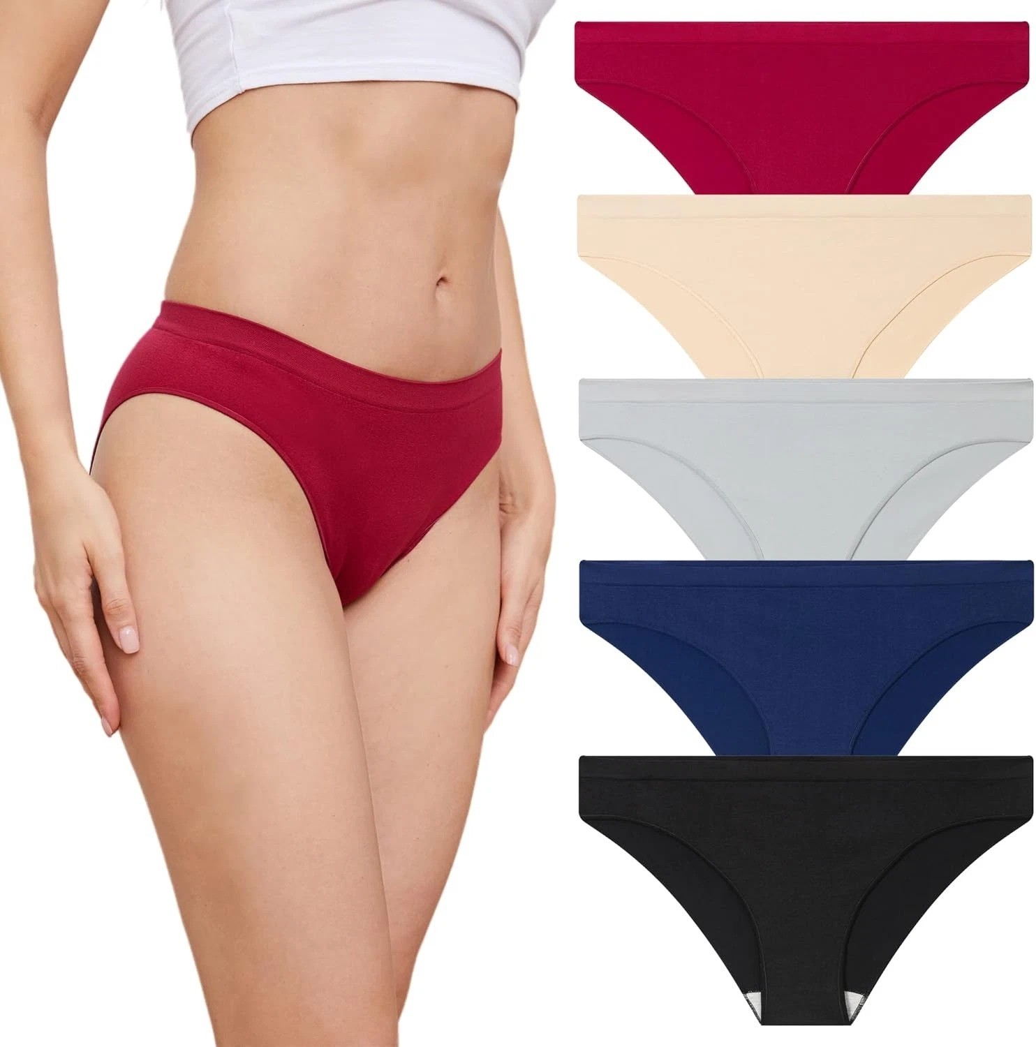 Bikini Underwear for Women Cheeky Panties Soft No Show Seamless Hipster 5 Pack L