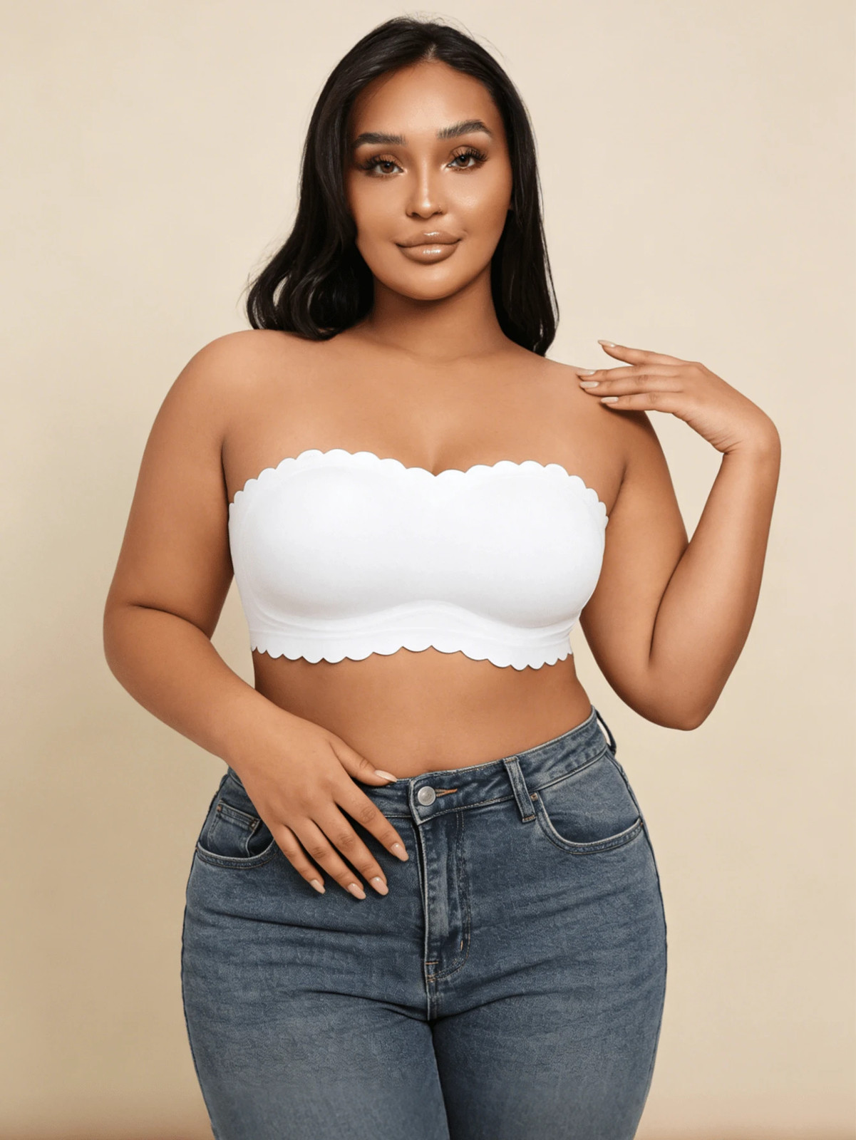 Plus Size Strapless Wireless Padded Bra With Ruffle Edge Cheap24
