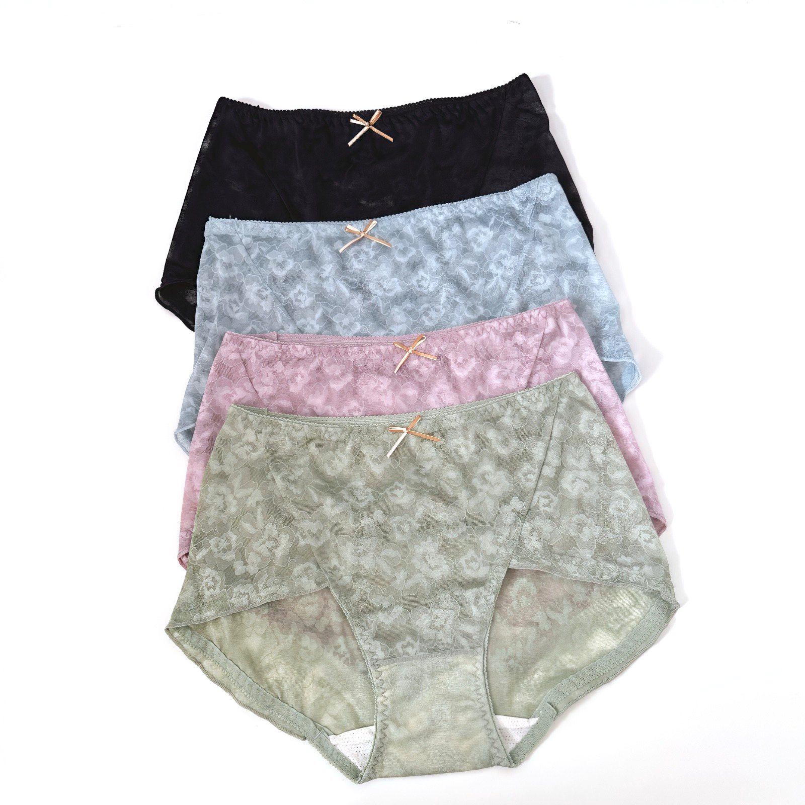 Women 4Pack Floral Sheer Lace Mid Rise Briefs Soft Breathable Bow Detail Panties