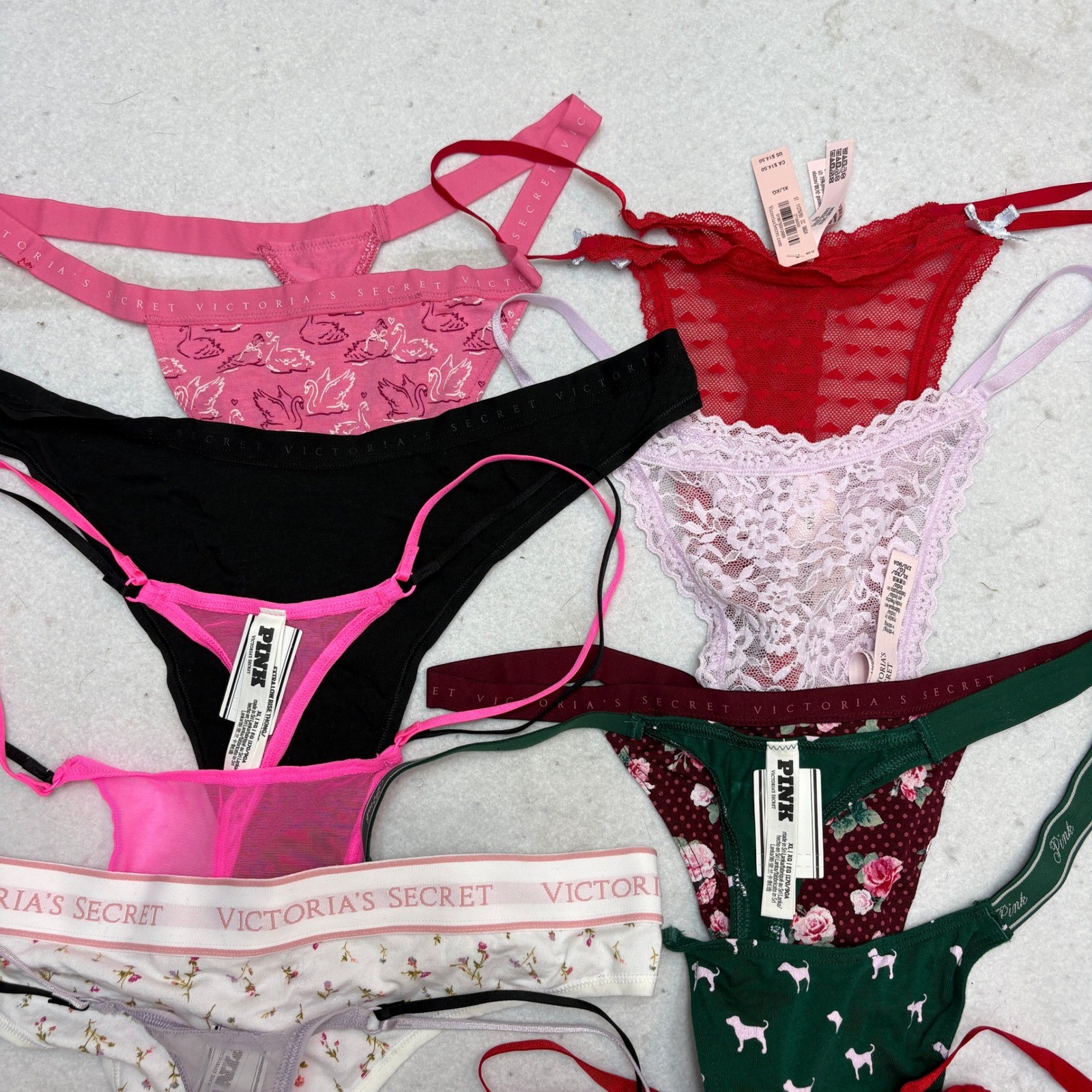 Lot Of 12 Victoria’s Secret PINK Panties Womens XL Multicolor Thong Lace Floral