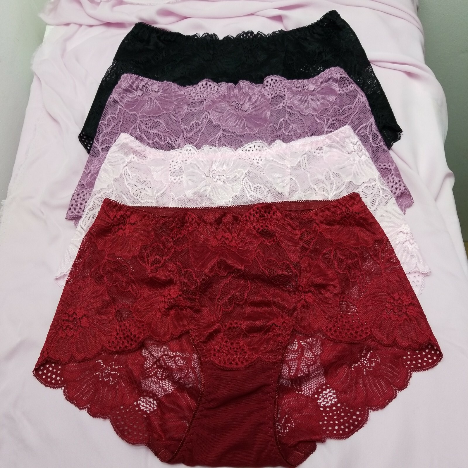 4 Pack Floral Lace Panties Sheer Brief Underwear Sexy Lingerie Nylon