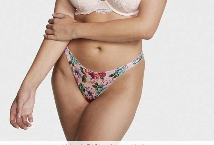 Victoria’s Secret Very Sexy Shine Rhinestone Thong Purest Pink Sz S Floral