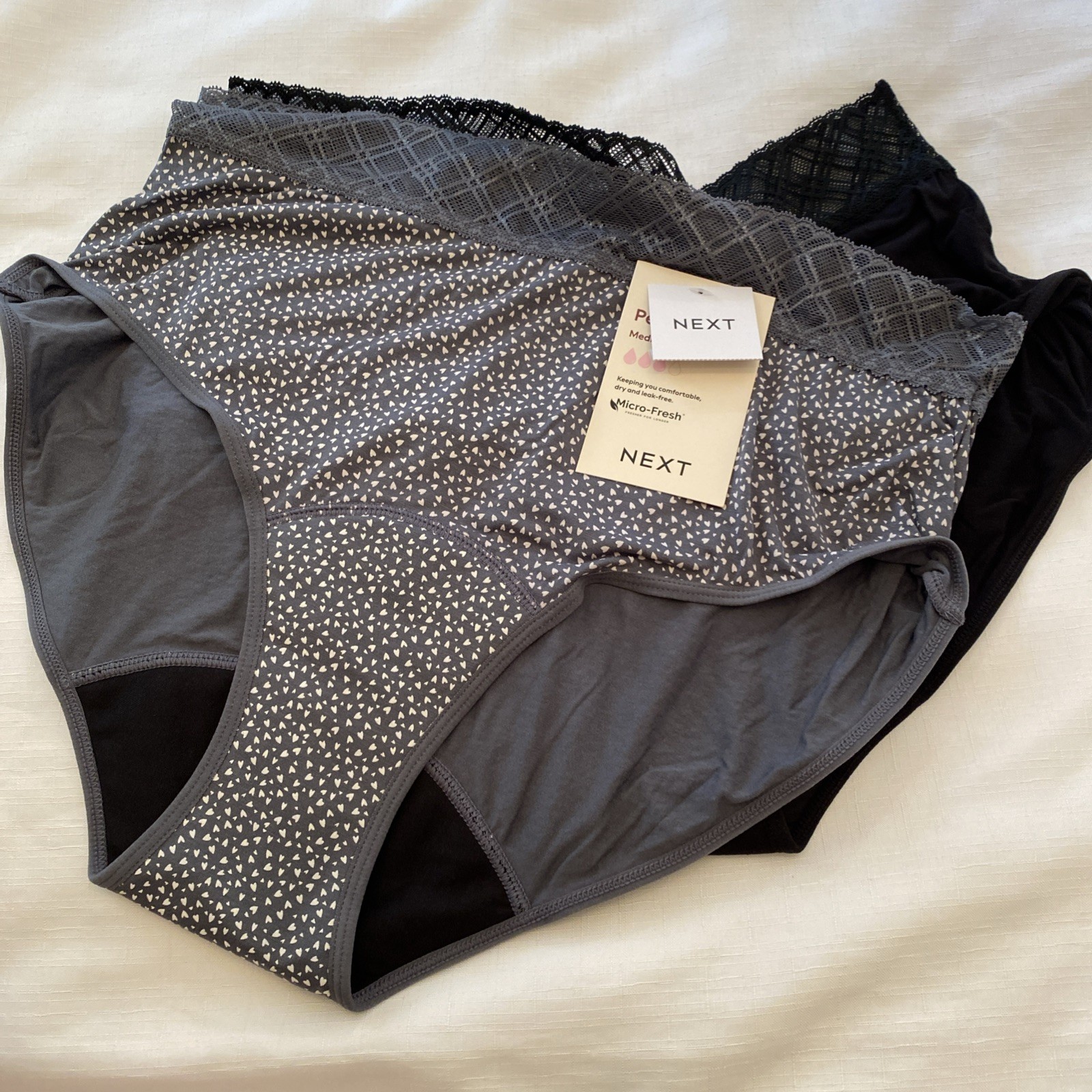 NEXT Period Pants Medium Flow – New Print / Plain Full Brief Size 12