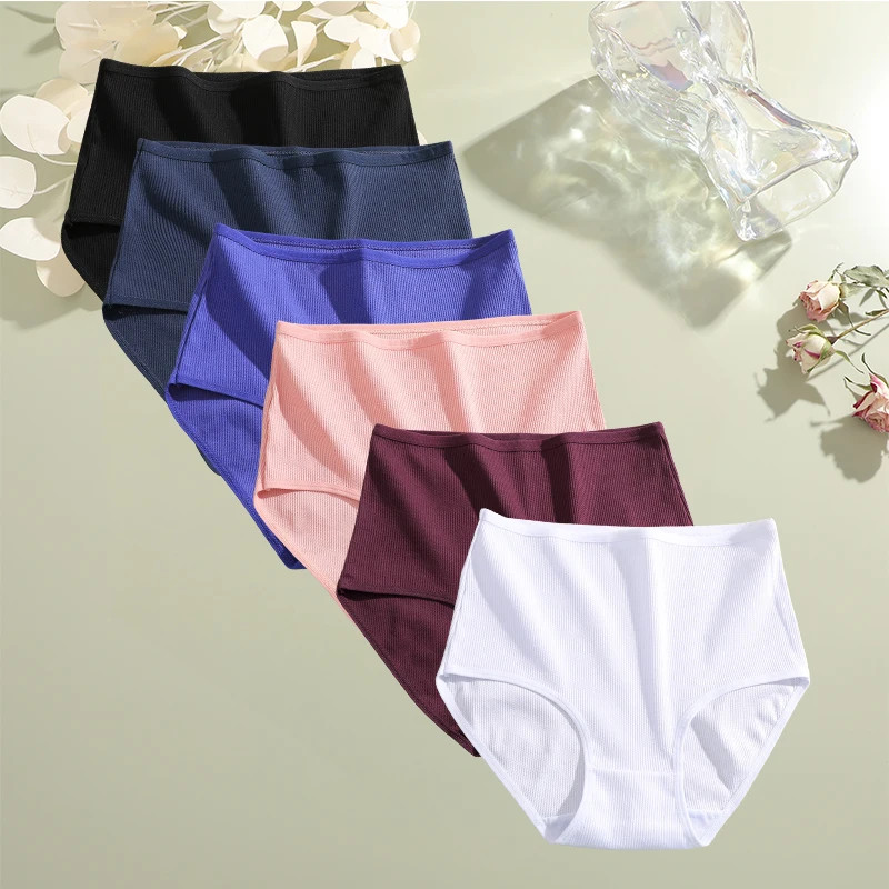 Cotton High Waist Panties Women’s Plus Size Soft Breathable Comfort Briefs 6 Pcs