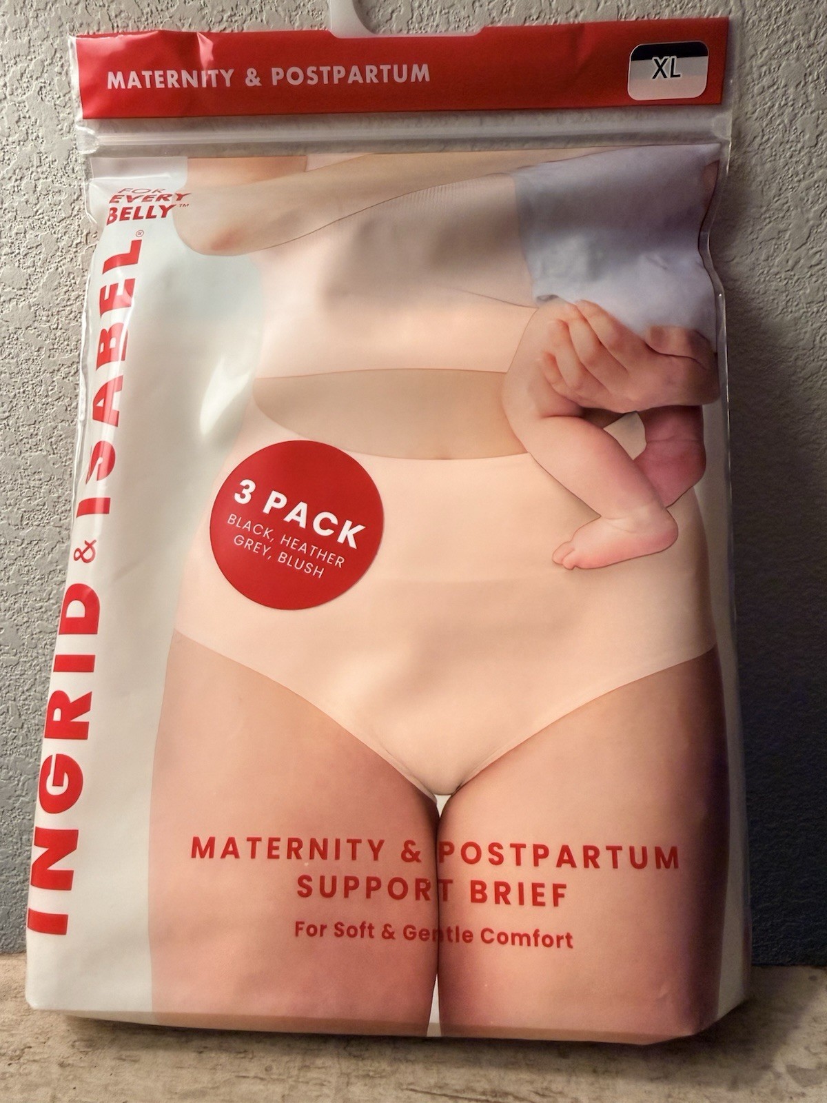 Ingrid & Isabel Maternity & Postpartum Support Brief 3 Pack Black /Heather/Blush