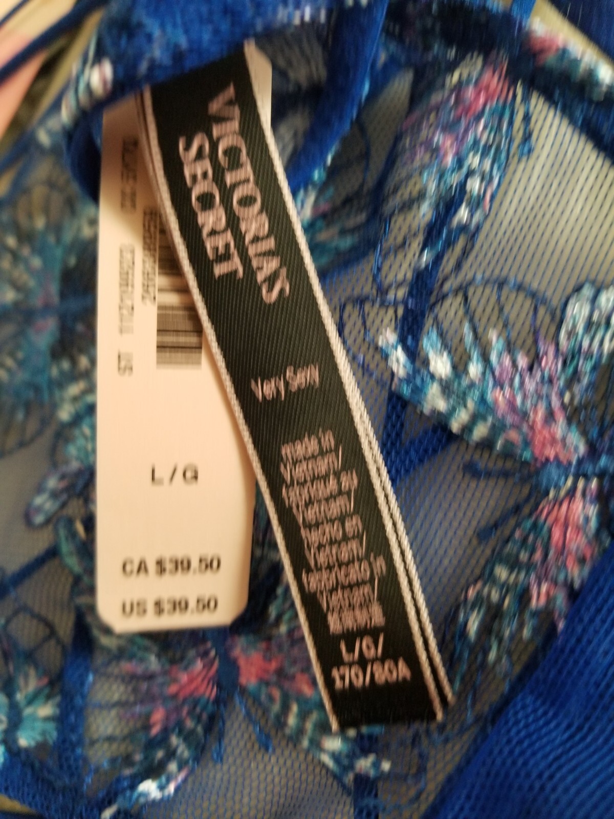 VICTORIA’S SECRET VERY SEXY BUTTERFLY EMBROIDERY OPEN BACK PANTY LARGE BLUE NWT