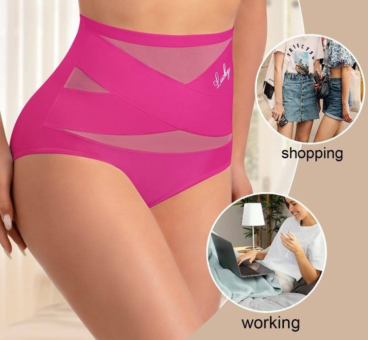 2 Pack High Waist Tummy Control Panties Shaping Cross Strap Briefs Women