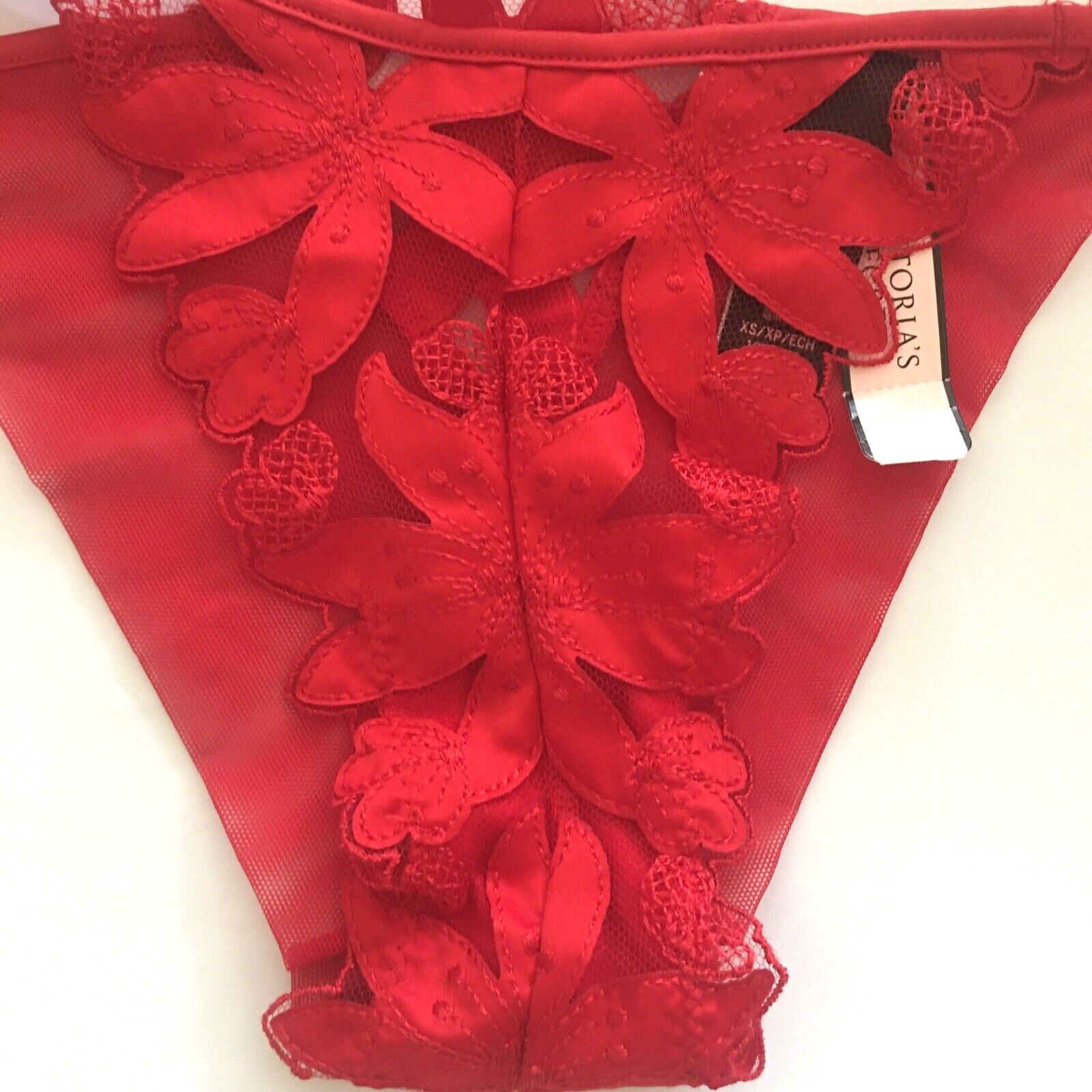 Victorias Secret Very Sexy Lipstick Red Floral Embroidery Brazilian Panties XS