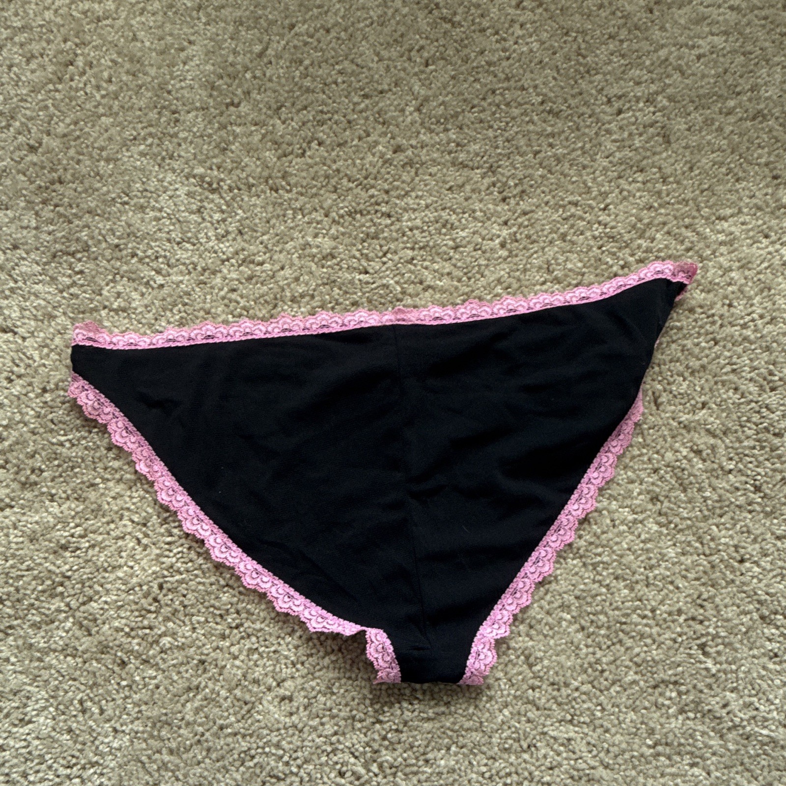 Fruit of the loom Bikini Panties Womens M Black Pink Lace Trim Bow Nylon Spandex