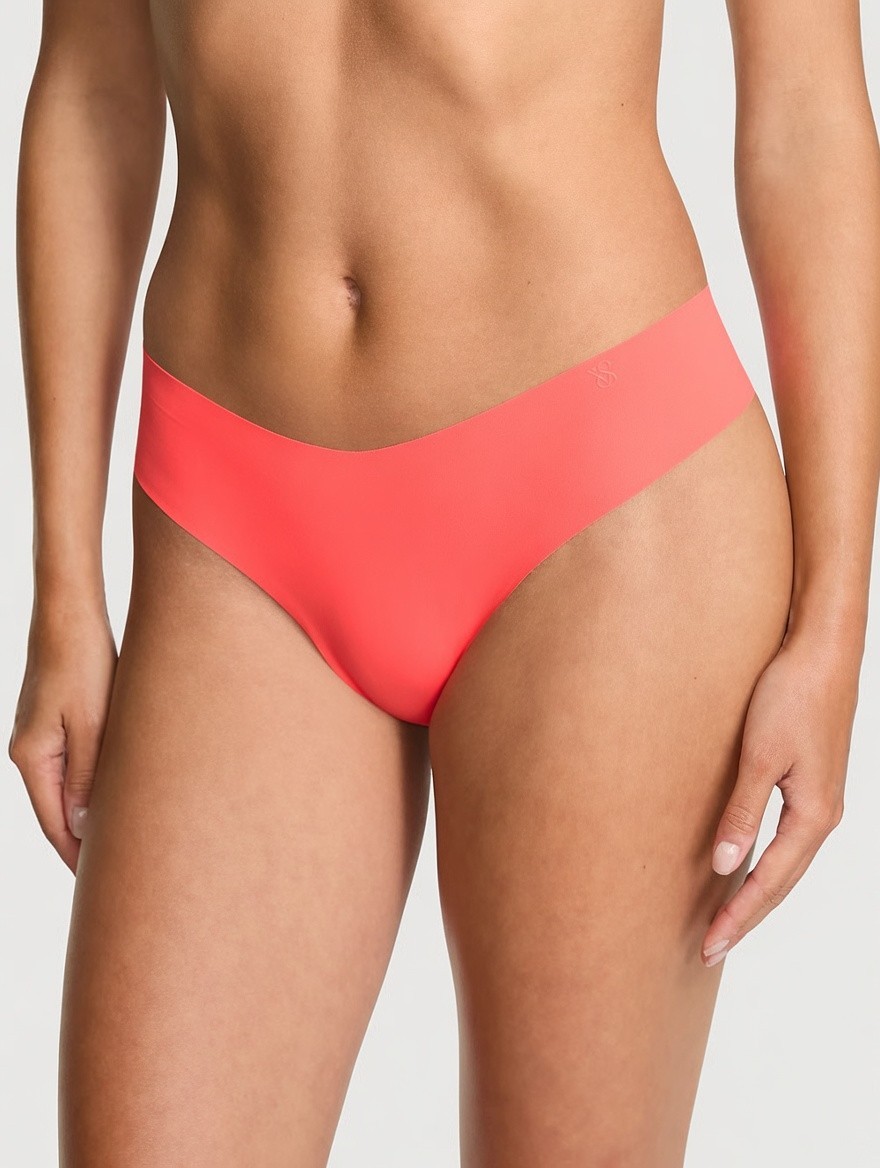Victoria’s Secret No-Show Thong Panty Size L Neon Coral Pink NWT Rare Color