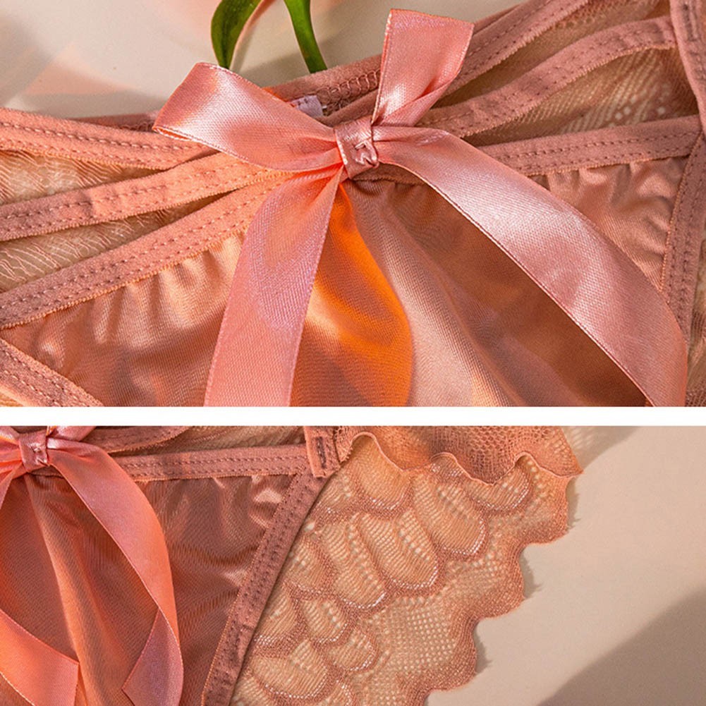 Lovely Female Underpants with Lace Satin Mix Mid Waist Butterfly Detail