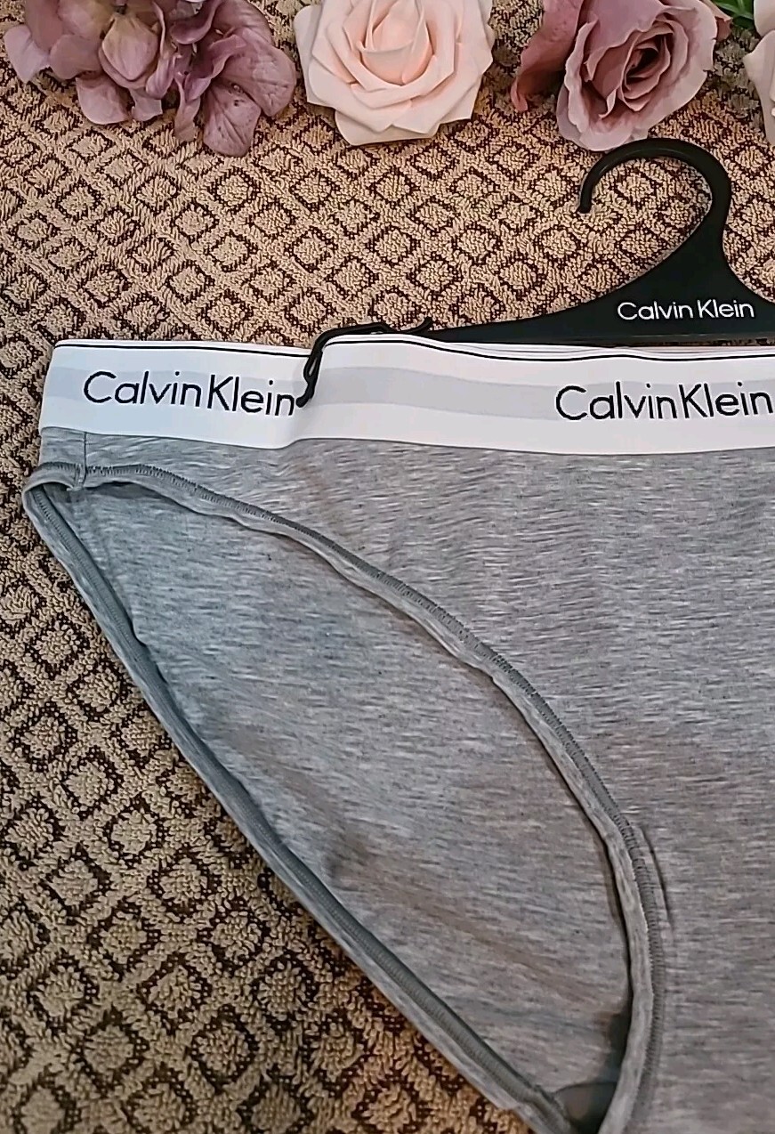 XL CALVIN KLEIN LOGO $22.00 Modern Cotton Grey Black Bikini Panty NwT