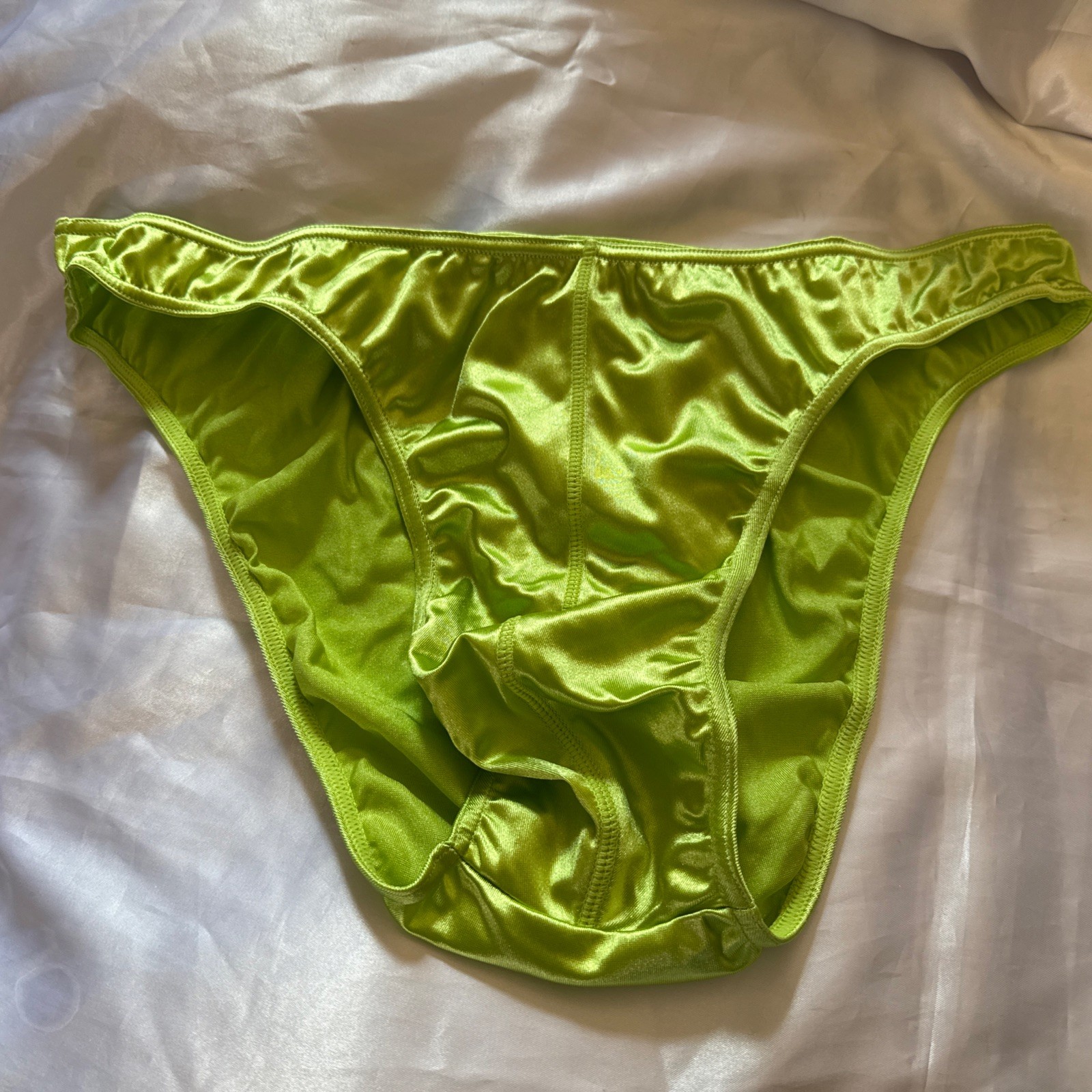 Shiny Satin Lime Green Men’s Pouch Bikini Brief Panties Sz 2XL