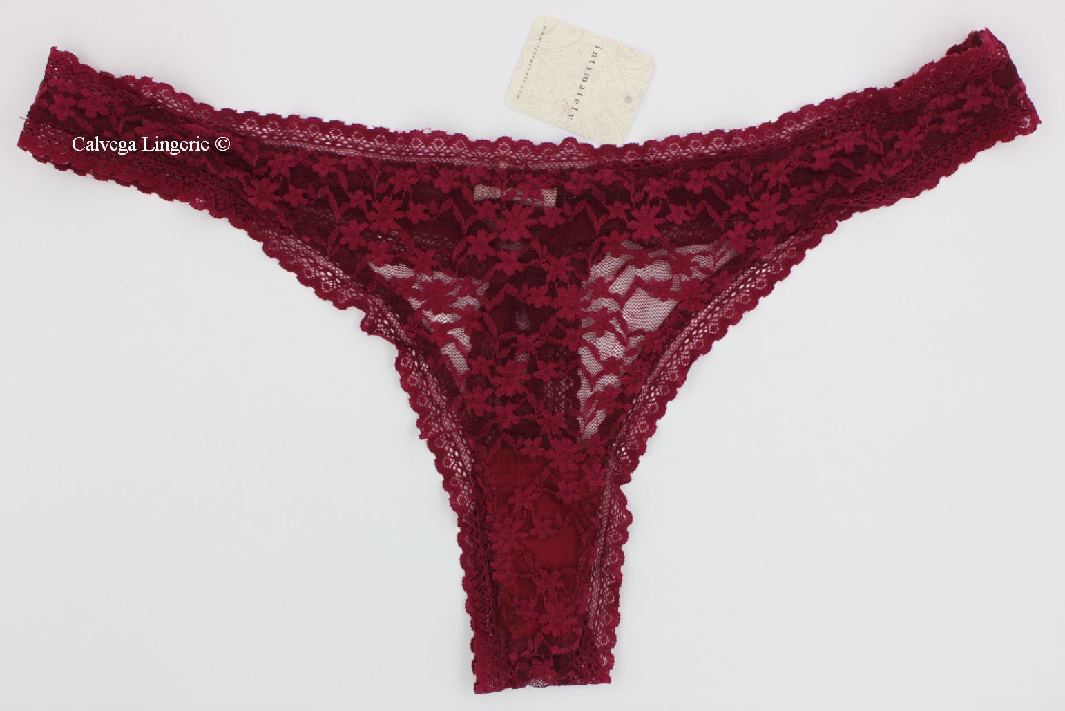 NWT Free People FP281121CY “Daisy” Low Rise Stretch Lace Thong Burgundy (6625) L