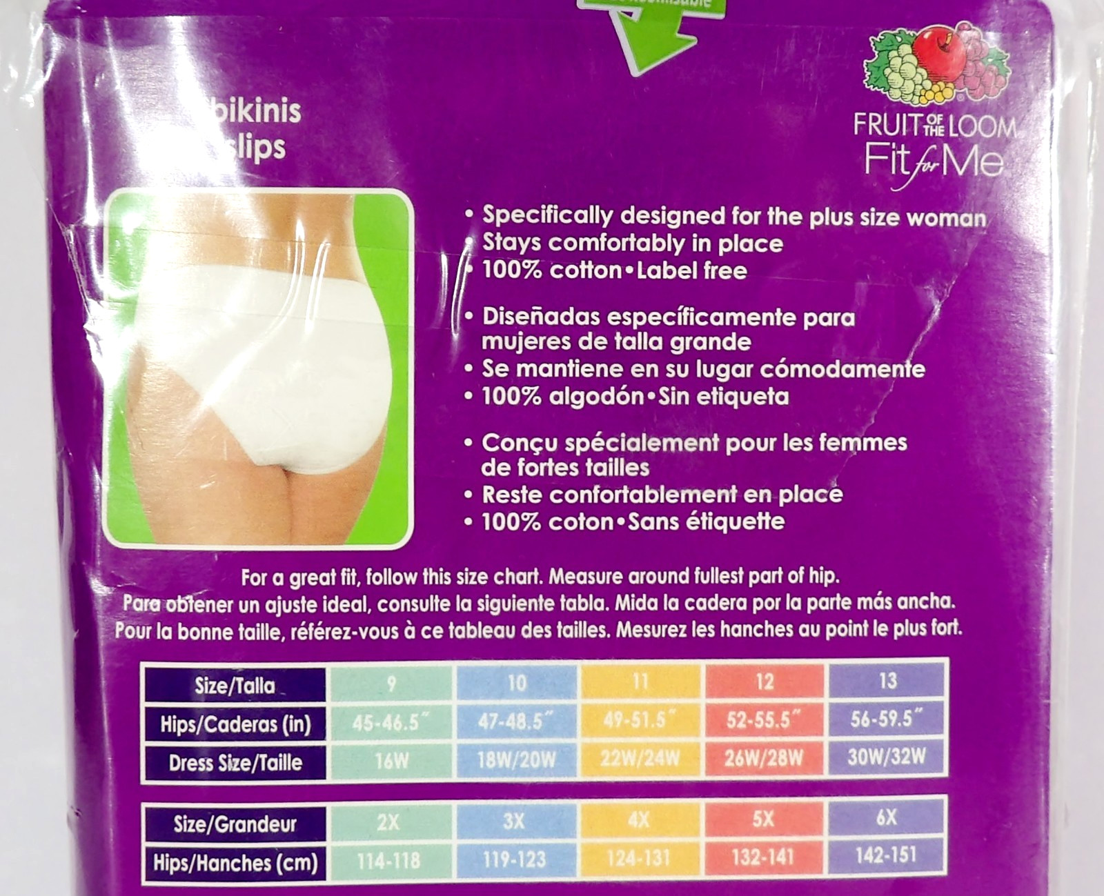5 Pairs Fruit of the Loom Fit for Me Cotton Bikinis Plus Size 13 6X NOS 2011