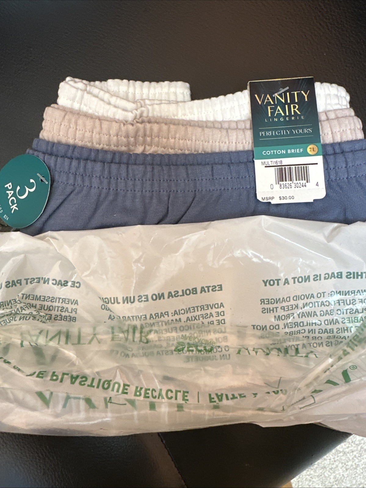 NWT Vanity Fair 7/L Perfectly Yours Cotton Classic Brief Underwear 15318 Colored