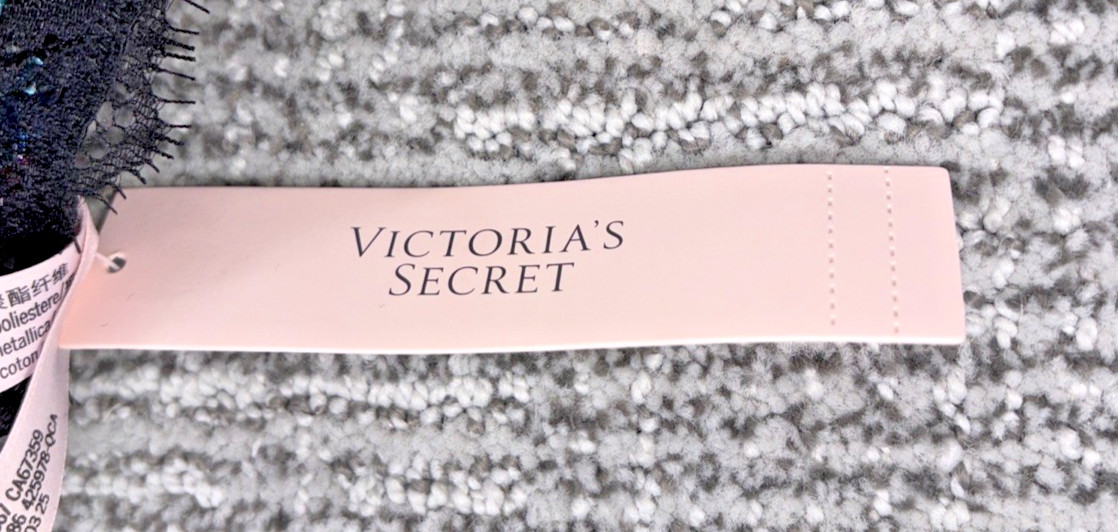 Victoria’s Secret Very Sexy NWT XL Black Siren Sequin Strappy V String Panty