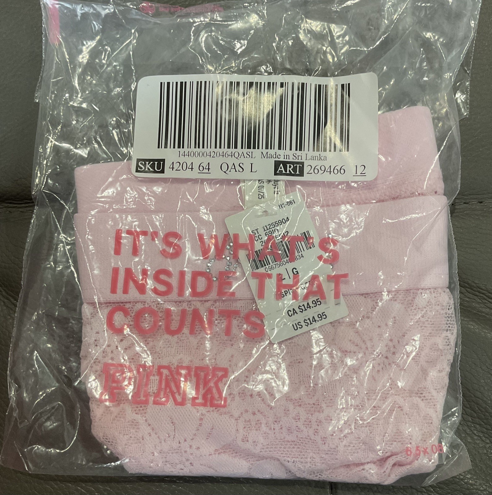 VICTORIA’S SECRET PINK BLING LACIE LOGO BRAZILIAN PANTY SIZE L