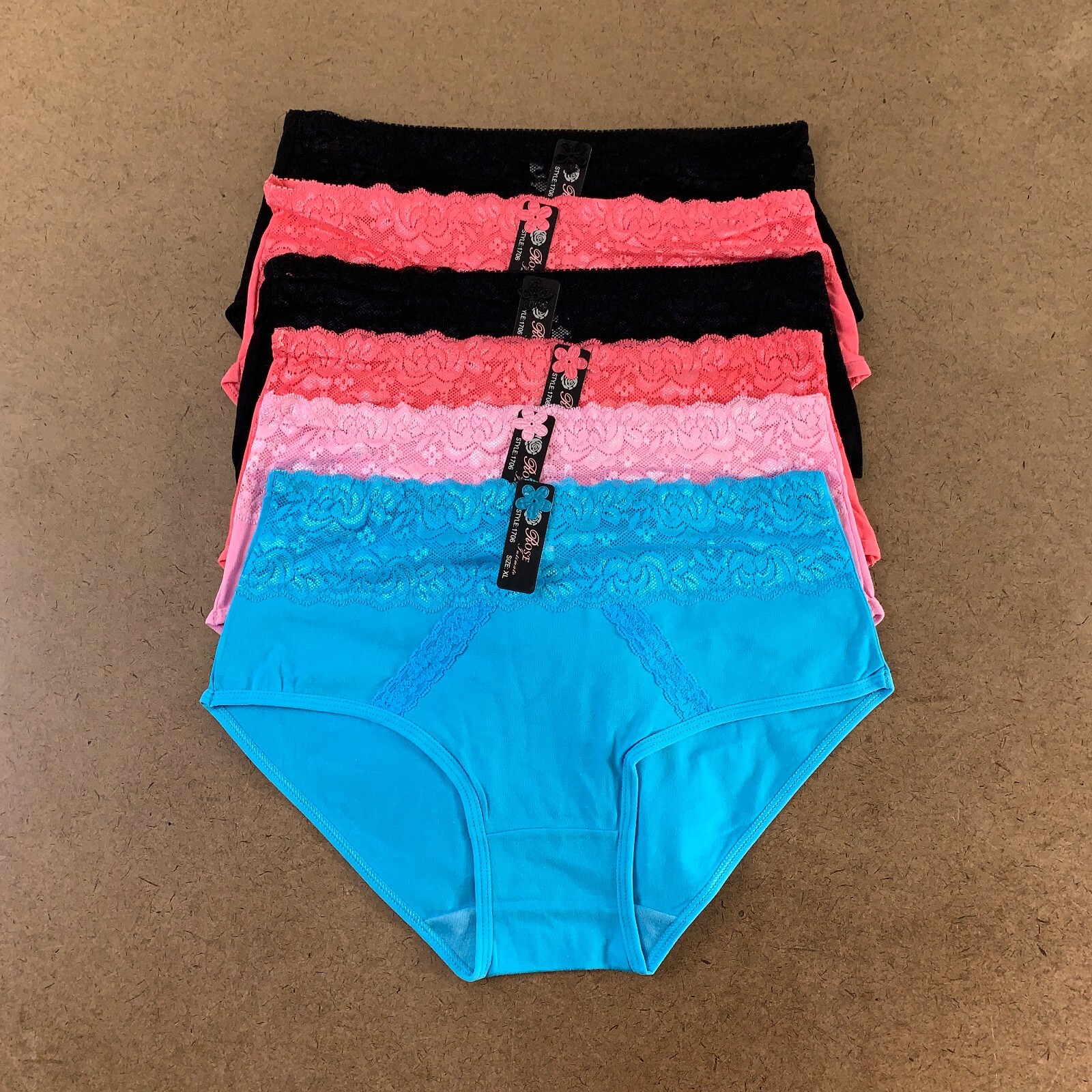 Rose Intimate Women’s Size XL Multicolor 6 Pack Lace Trim Brief Panties NWT