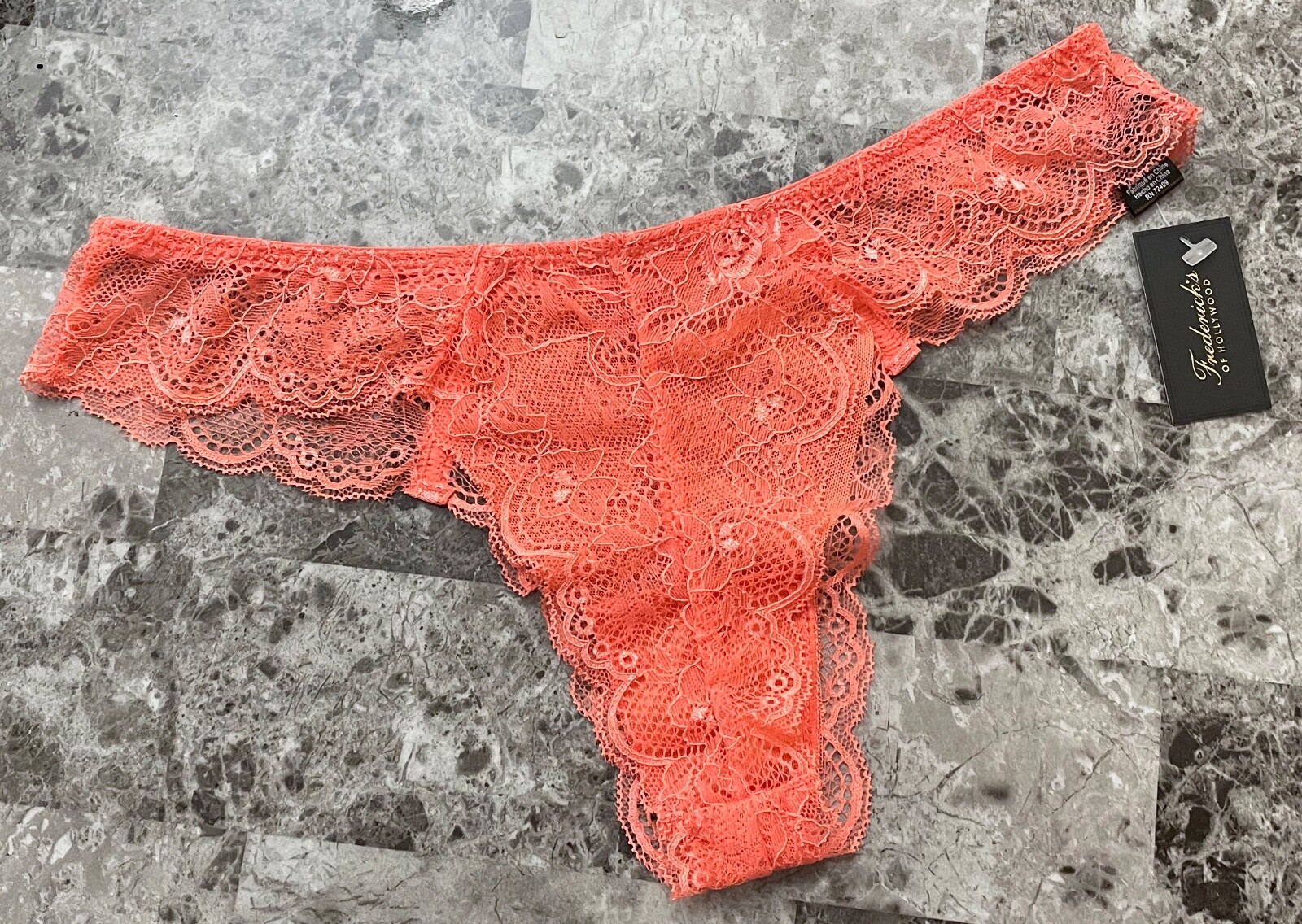 NWT FREDERICK’S OF HOLLYWOOD LUCIA ROSE FLORAL CORAL ORANGE CHEEKY THONG PANTIES