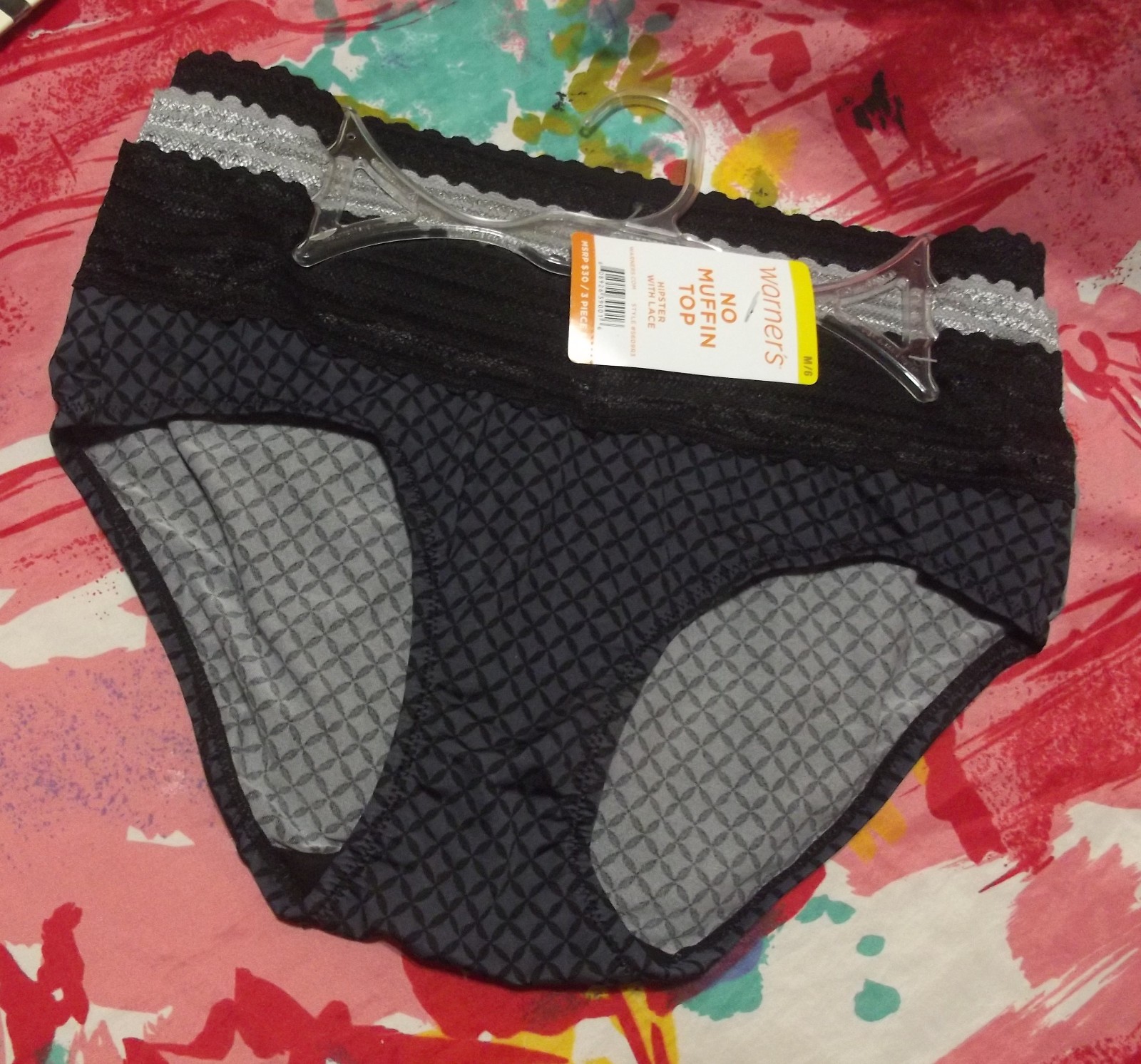 3 NEW WARNERS 5609R3 DIAM NO MUFFIN TOP LACE WAISTBAND HIPSTER PANTIES M/6