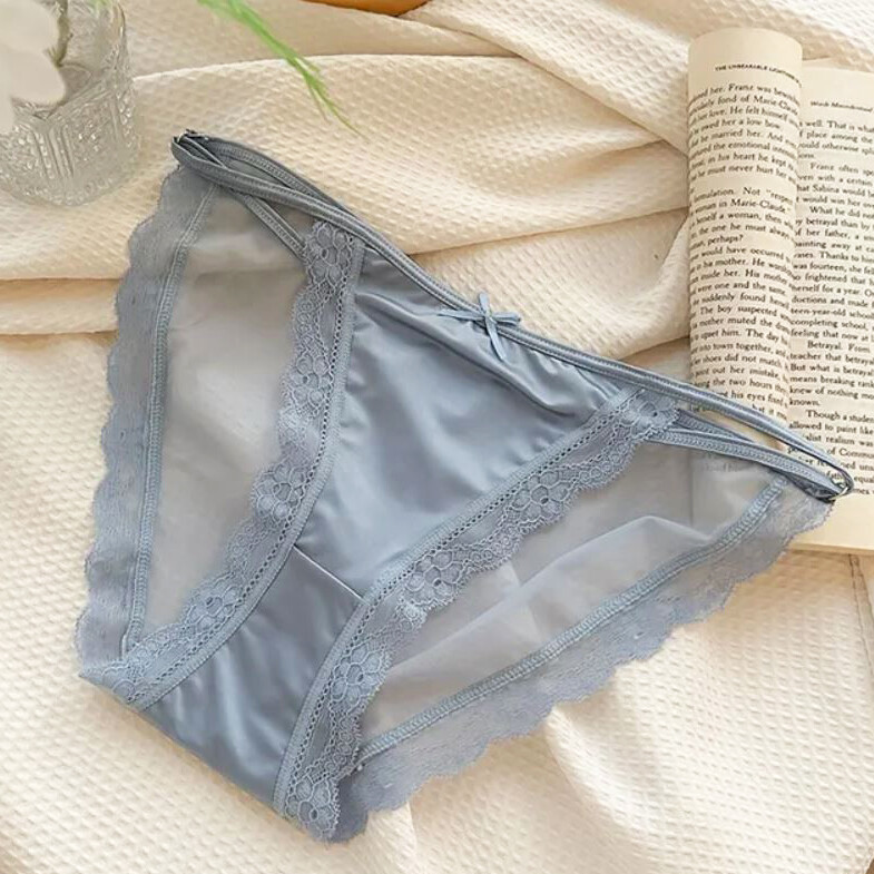5 Pcs Lot Sexy Womens Satin Panties Lingeries Briefs Lace Sheer Underwear Bikini
