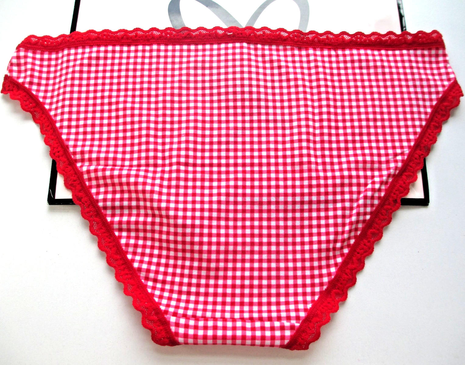 VICTORIA’S SECRET Cotton Bikini Panty S M L XL Gingham NWT Red VS Lace Trim