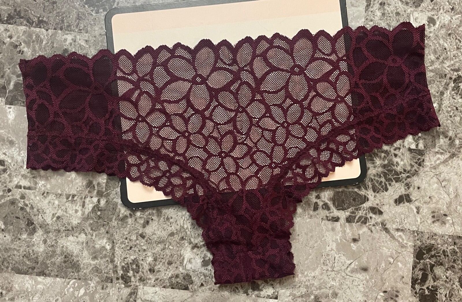NWT VICTORIA’S SECRET PINK LARGE MAROON FLORAL LACE MESH RARE CHEEKSTER PANTIES
