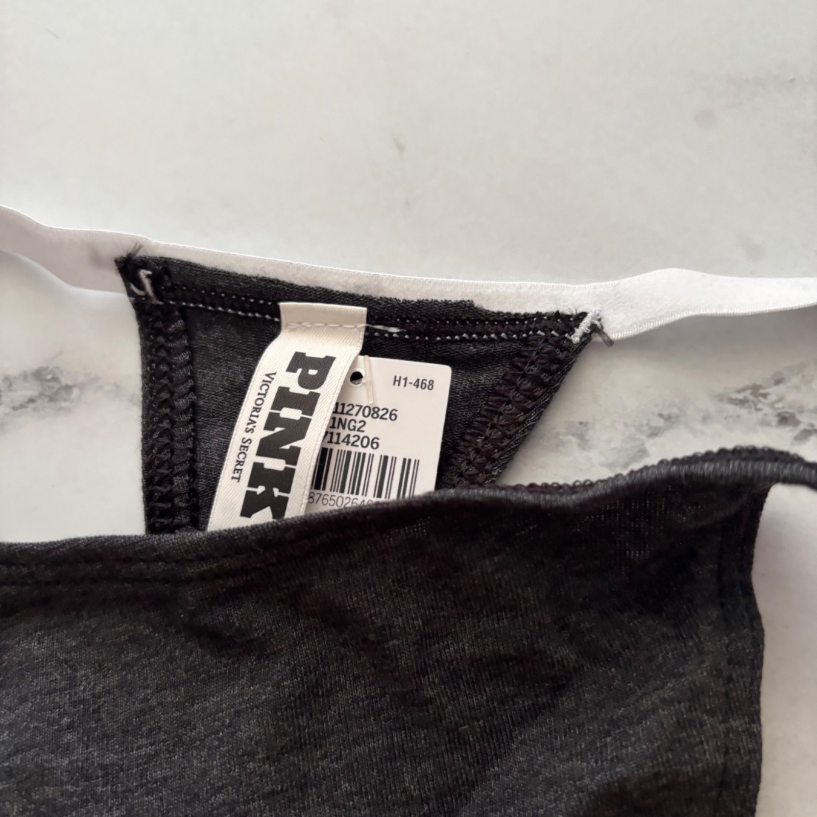 PINK Victoria’s Secret String Thong Panty Nwt High Leg Logo Charcoal Gray XL 2XL