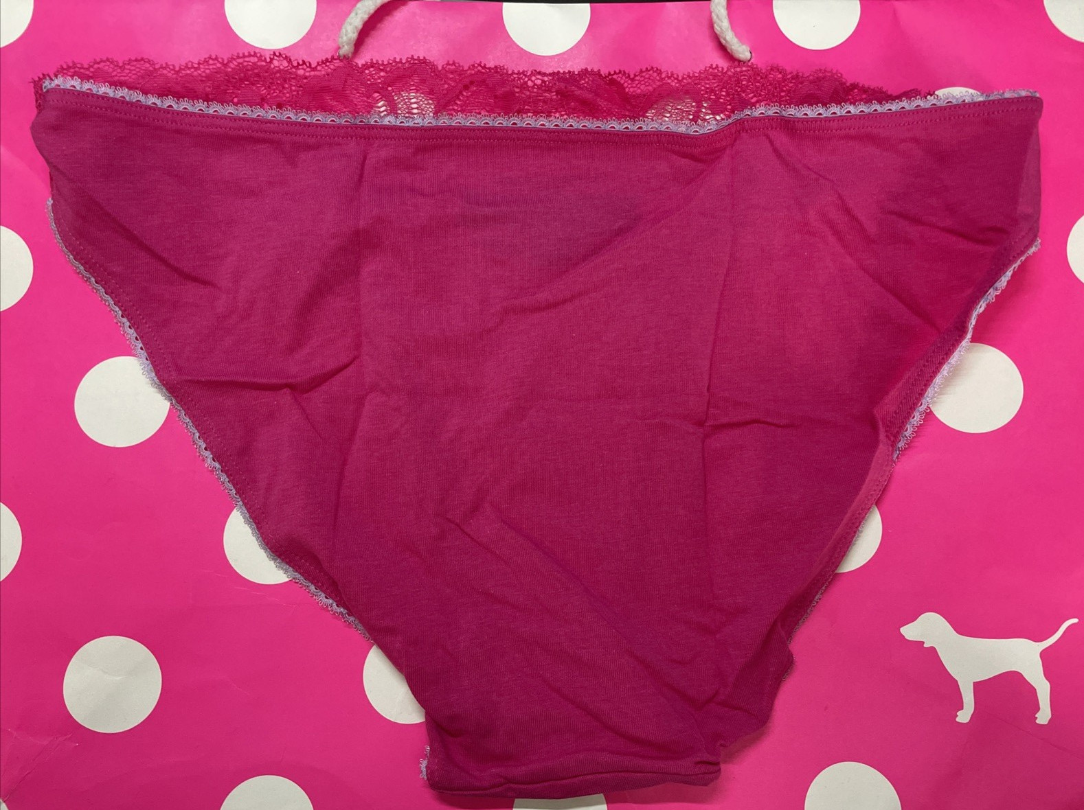 NEW 2021 Victoria’s Secret Bikini Panties Cotton Lace Front L Fuchsia Pink Panty
